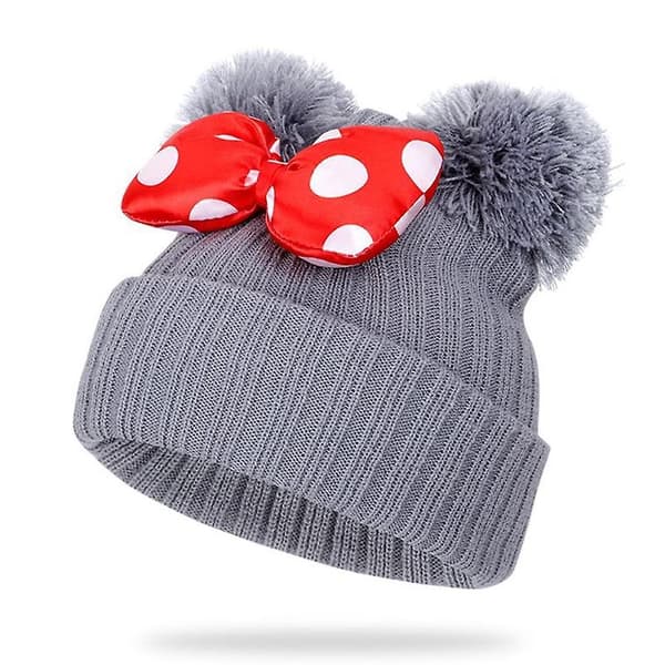 Toddler Hatt Vinter Dubbel Pom Pom Stickad Mössa grå grey