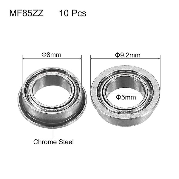 10 stk. Mf85 flens kulelager 5x8x2,5mm dobbel dobbel metallskjermet (gcr15)