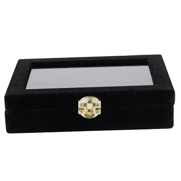 2x Fløyel Glass Ring Ørepynt Smykker Display Organizer Boks Brett Holder Oppbevaringsboks, Svart