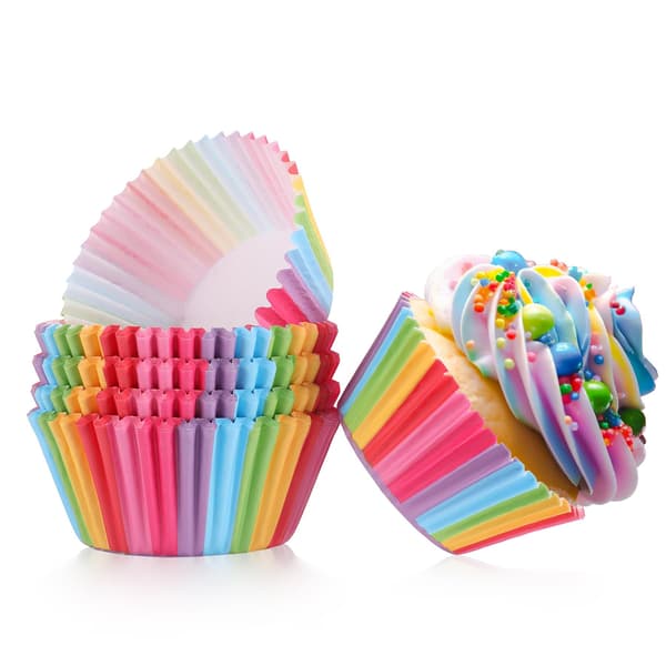 Regnbue Cupcake Liners, 100 stk. Bagekopper Papir Muffin Wrappers Nonstick Muffinforme Bagekopholdere til Bryllup, Fødselsdag