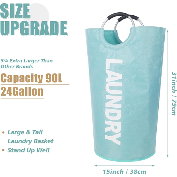 Laundry Hamper with Padded Handles, Waterproof Foldable Laundry Basket, Laundry Hamper for Bathroom, Laundry Room, Dorm Light Blue