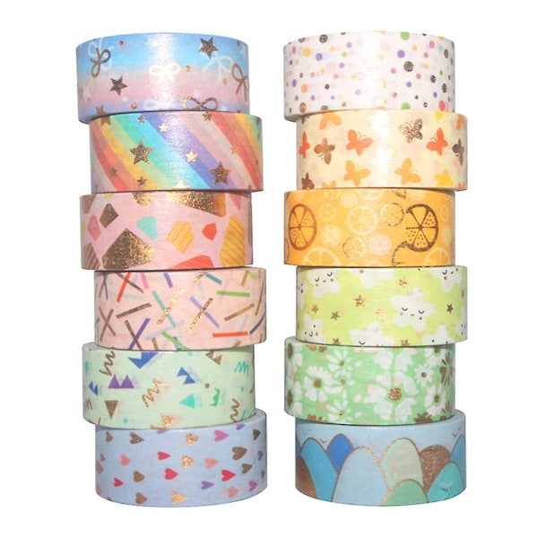 12 Rolls Decorative Gold Foil Decorative Tapes Beautiful Washi Tapes DIY Supplies