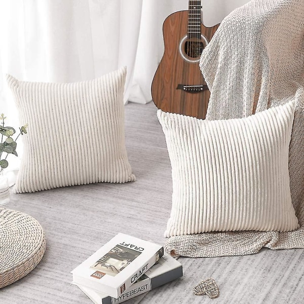 Set med 2 pynteputer i kordfløyel, dekorative putetrekk til sofa, bil, hjemmedekor, putetrekk 45 x 45 cm (beige)