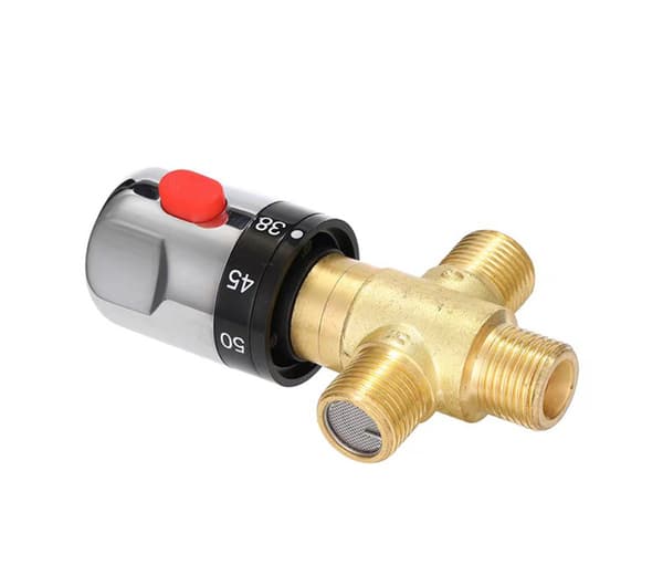 Termostatisk blandeventil, solid messing 3-veis G1/2 DN15, presis temperaturkontroll for baderom, toalett, dusj, vask og bidet
