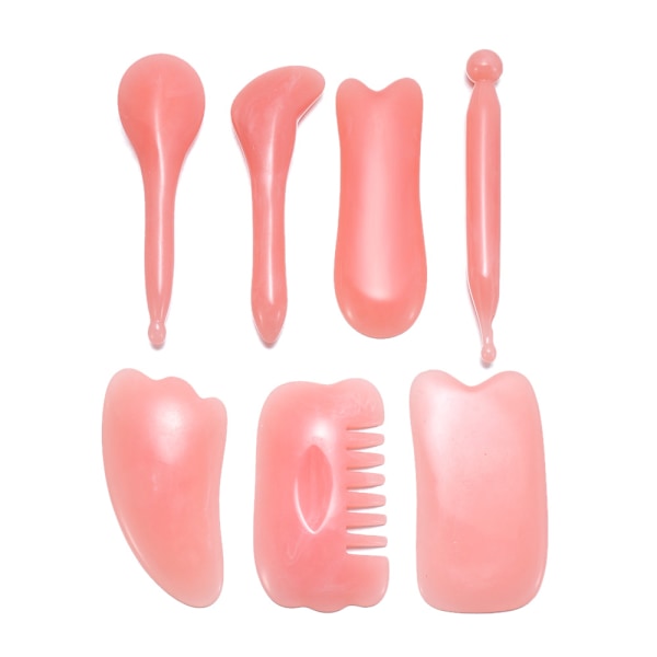 7 stk./sæt Naturlig harpiks Guasha Skrabningsmassageværktøj Ansigts- og kropsmassage Akupunkturpunkt Kropspleje SPA Pink Natural Resin
