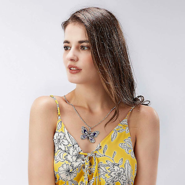 Smuk legering rhinestone sommerfugl lang halskæde mode emalje sommerfugl halskæde kvinde kvinde