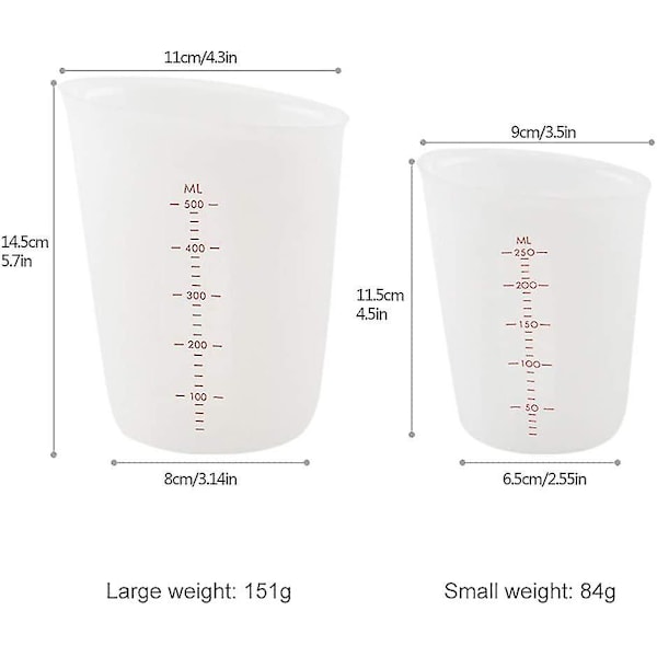 2 kpl silikonikuppeja hartsiin, 250/500 ml mittakupit tarkka asteikko kirkkaat asteikolliset kupit