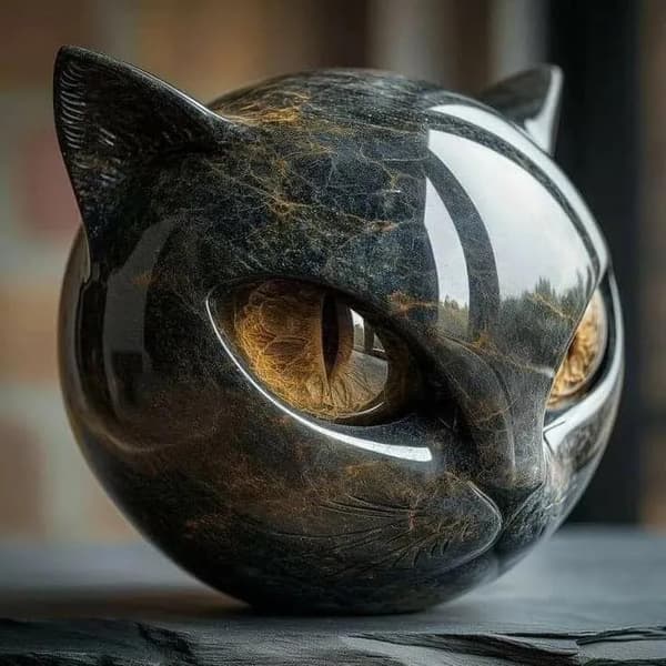 Sort Kat Skulptur Håndlavet Krystal og Helbredende Sten Figur til Hjemmekontor Indretning Gave Guld