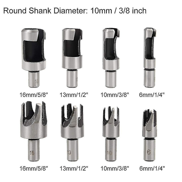 8 st höghållfast stålborr träplugg tappborr bitskärare 6mm/ 10mm/ 13mm/ 16mm träbearbetningsverktygssats