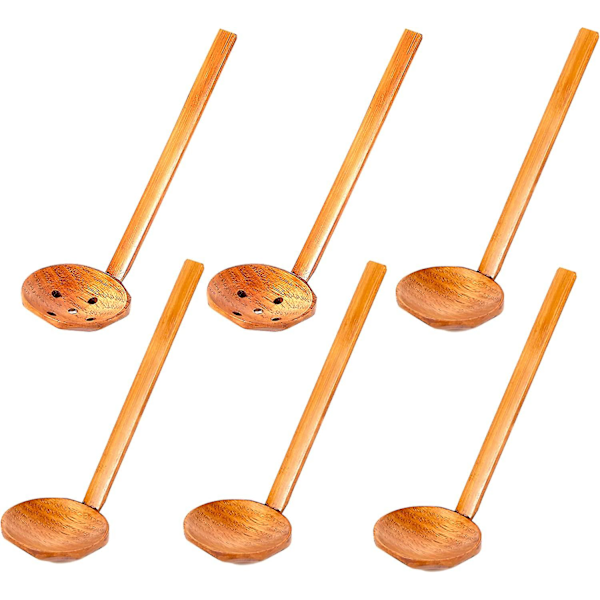Lange håndtakssuppe skjeer, 6 * Naturlig Premium Wood Turtle Spoon Husholdning Colander