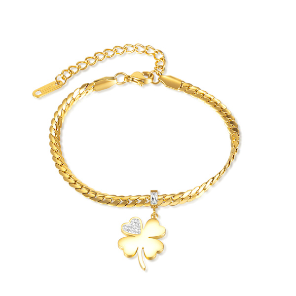 Firkløver Armbånd, Rustfrit Stål Firkløver Link Armbånd Lykke Charm Armbånd Firkløver Smykker Kløver Armbånd