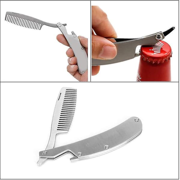 Foldbar Skægkam Rustfrit Stål Kam Mustache Styling Kam Til Overlægsskæg Og Hår