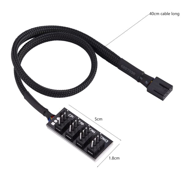 4-polet PWM-strømkabel, sort 4-vejs PWM-splitterhub til computer CPU/kabinetventilator, strømkabeladapter