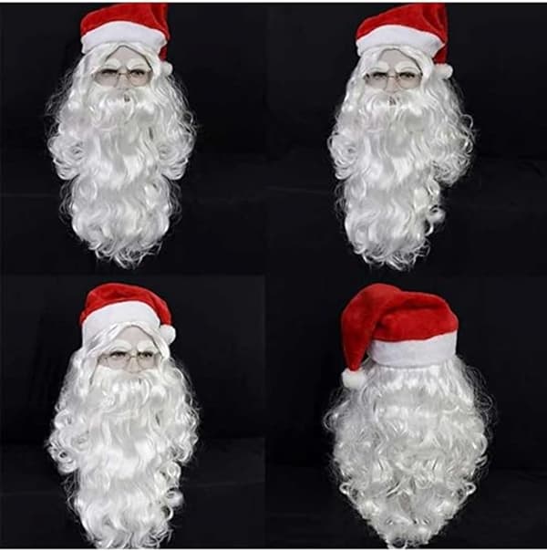 Julemandskostume Tilbehørssæt, 5-dele Polyester Paryk, Hue, Skæg, Briller Og Handsker Til Voksne, Julefester