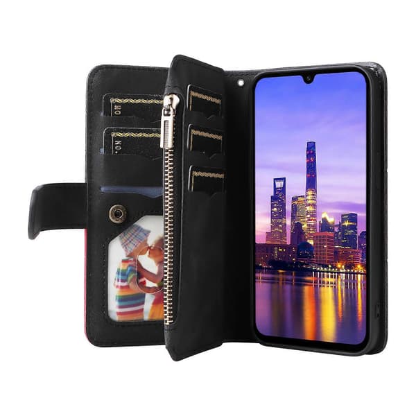 Multifunktionelt Etui til Samsung Galaxy A16 Etui Lynlås Pung Læder Telefonbeskyttelse Stativ Black