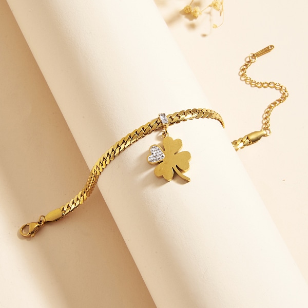 Firkløver Armbånd, Rustfrit Stål Firkløver Link Armbånd Lykke Charm Armbånd Firkløver Smykker Kløver Armbånd