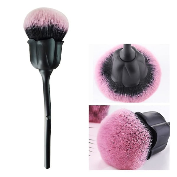 1 Pack Rose Makeup Brush Blush Brush Svart Långt Handtag Stora Mjuka Och Delikata Fiberborst För Flickors Dagliga Makeup(2.17 Tum)
