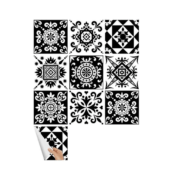 10 Pcs 20x20cm Floral Pattern Black And White Wall Sticker Tiles Decal Waterproof Self Adhesive Wall Decal For Bathroom Kitchen