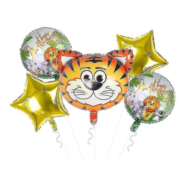 5 stk Jungeldyr Tiger Løve Monkey Zebra Giraff Ku Luft Helium Ballong Barn S