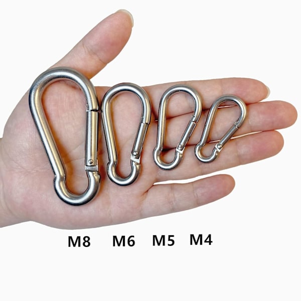 8-pack Små Karbinhakar - Karbinhake med Rostfri Fjäder - M5 A