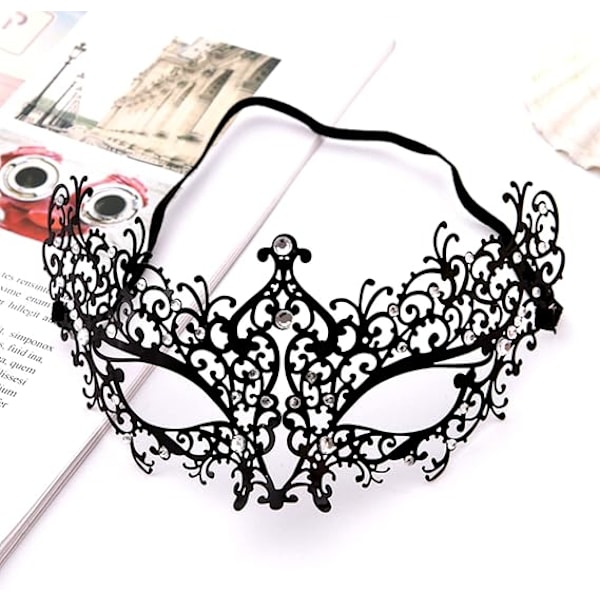 Maskeradmask för kvinnor Ultralätt metallmask Glansig metall Strass venetiansk vacker festkvällsbalmask.