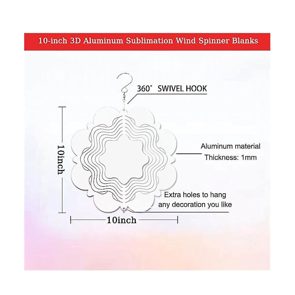 5 stk 10 tommers sublimering vindspinner emner, aluminium vindspinner sublimering emner, dobbeltsidig