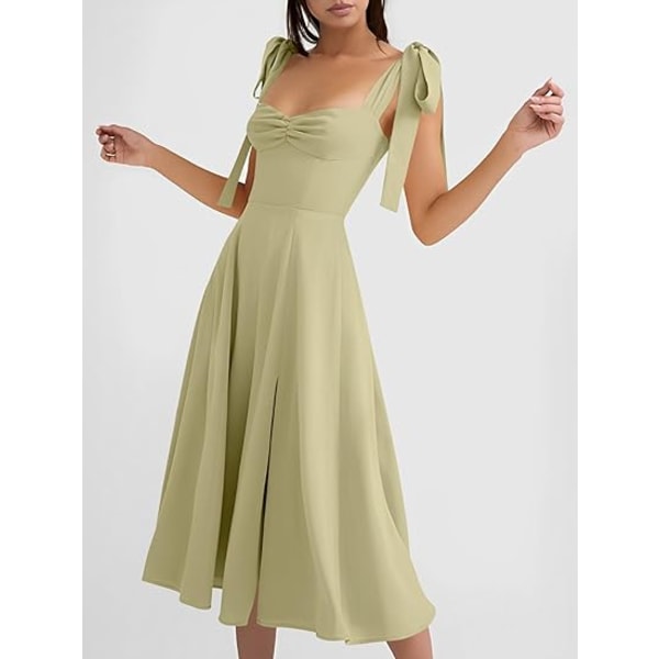 Vintage korsettklänning för kvinnor Sweetheart Halsring Knytband Slits Ärmlös gunga Elegant midi party cocktailklänning Pea Green L