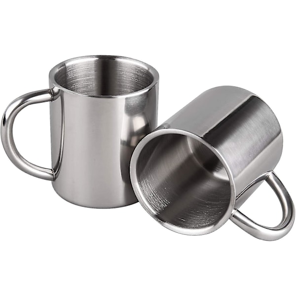 Teacup Stainless Steel Double Wall Mug 220ml Drinking Tea Coffee Hot Soup Set