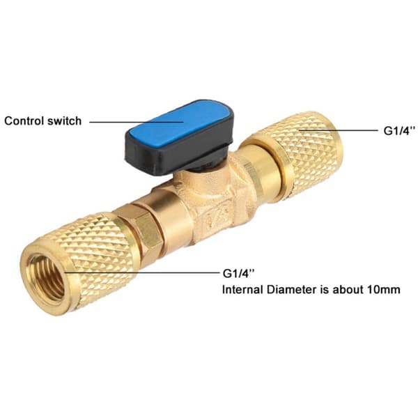 Messing Kjøle Kuleventil Adapter G1/4'' Kjølemiddel Kuleventil Kobling