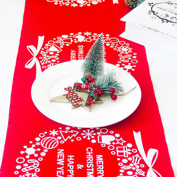 Juledug i linned, til julebordsdekoration (270x28cm), trykt rektangulær dug