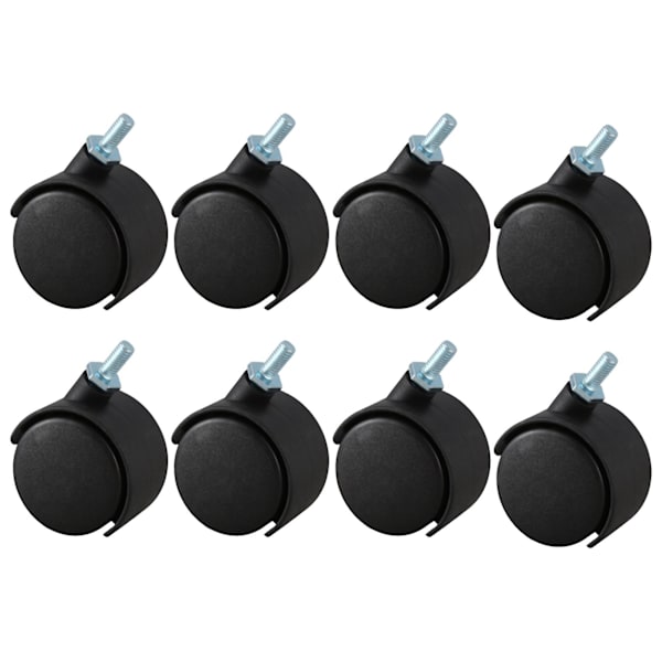 8 stk. 6 mm gevindstang 40 mm dobbelthjul roterende hjul sort