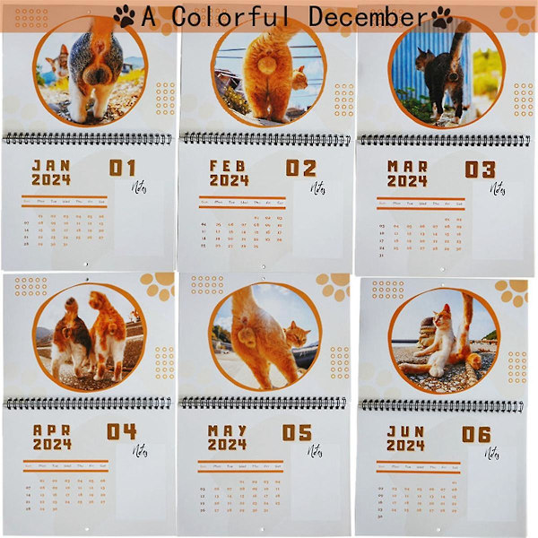2 st 2024 Kalender Väggkalender 2024, Jan. 2024 - Dec. 2024, 2024 Kalender Katter Buttholes Kalender