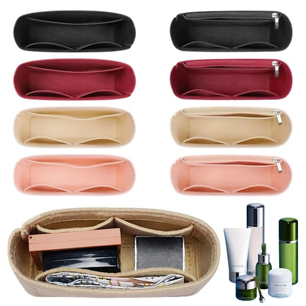 1:a Multi-Pocket Väskorganisatör för Longchamp Mini Väska Insats Handväska Foder Väska beige A(No zipper)