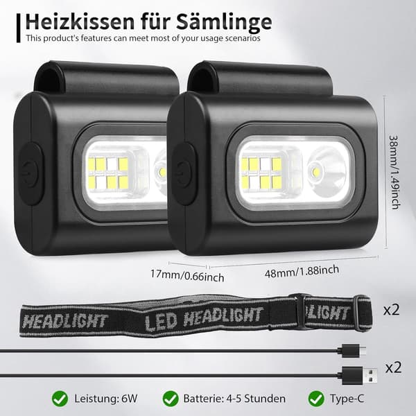 LED-klipslys for løping 500 lumen oppladbart USB-C magnetisk sikkerhetslys med 6 moduser vanntett for løpere camping turgåing svart