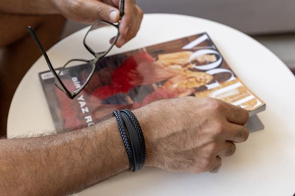Flettet læderarmbånd til mænd, ægte sort læder, magnetisk lås i rustfrit stål, justerbart, gave til far, mand, bedstefar