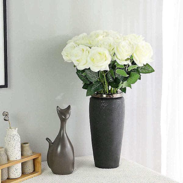 Sæt med 12 kunstige roser, Deco kunstige silkeblomster med 19,68 tommer enkelt stilk, realistisk blomst til familiehavefest hotelbryllupsdekoration, Flo