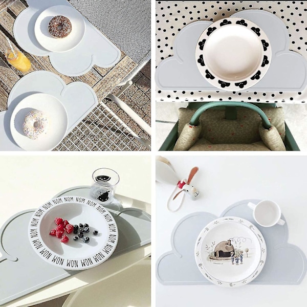 Barneplacematter, 2 stk silikon baby skybord, sklisikre, varmebestandige, bærbare matbrett for småbarn, barn, spedbarn - grå