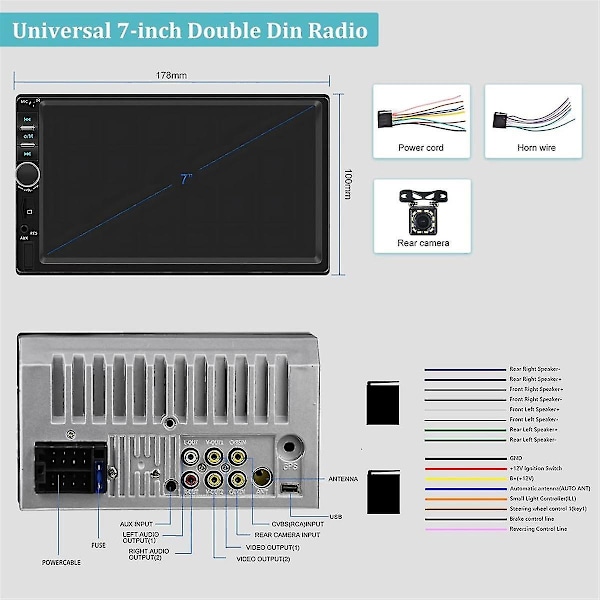 7 Tommers Dobbel Din Carplay Bilstereo Med Carplay Android Auto, Bilradio Med Speilkobling Bluetooth FM Ryggekamera