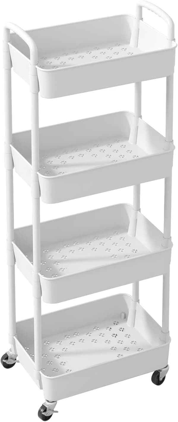 Plastvogn - Oppbevaringsvogn - 4-etasjers - Hvit