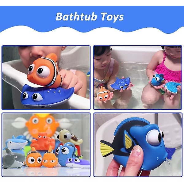 8 stk. Finding Dory Nemo badelegetøj, flydende havdyr (haj blæksprutte klovnefisk skildpadde djævlefisk) badekar vandsprøjte badelegetøj til baby børn