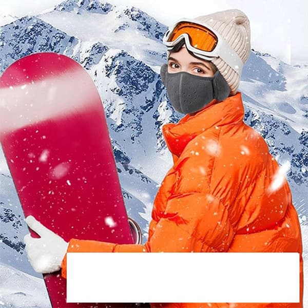 2-i-1 Vinter Ansigtsmaske Med Ørevarmere, Tyk Polyesterfleece, Vindtæt, Til Cykling, Skiløb Og Vandring, Mørkegrå, One Size