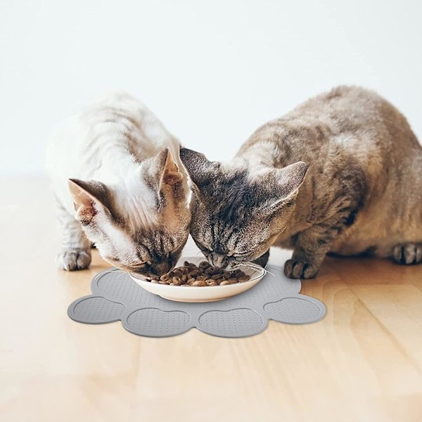 Fodermåtte til kæledyr, katte- og hundefodermåtte, silikone skål måtte, skridsikker, vandtæt, grå
