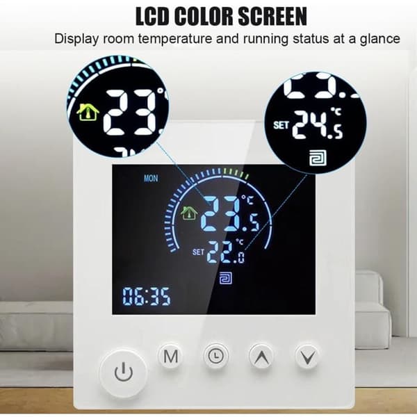 Golvvärmetermostat, Digital Smart Värmetermostat Rumsprogrammerbar Termostat LCD-Display Väggmonterad Termostat med Vred (Vattenvärme)