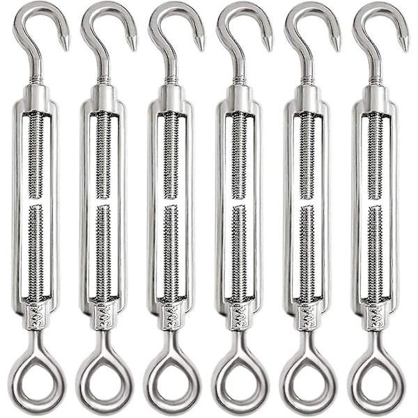 6 stk. Wire Tensioner Turnbuckle Hook Eye Tension Screw Wire Tensioner Rustfritt Stål Tensioner Set For Heavy Duty Justerbar (m4)