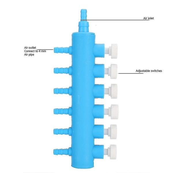 2 kpl Akvaarion Ilmapumpun Jakaja Säädettävä Akvaario Ilmanvirtausohjausventtiili Jakaja Ilmaputken Liitin Ilmapumpun Tarvikkeet (6-tie)