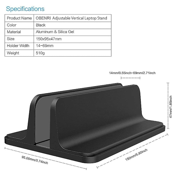 Vertikalt Laptopställ, Justerbart Laptopställ för Skrivbord med Justerbar Dockstorlek (upp