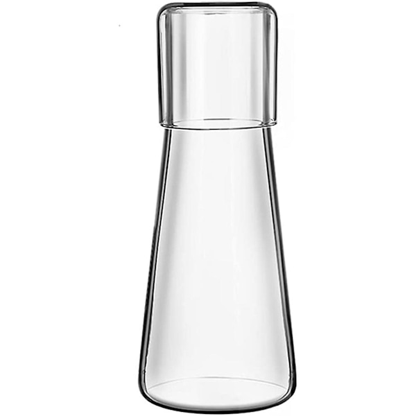 Klar sängbordskaraffset med dricksglas för sovrumsnattduksbord, nattvattenkaraff med g