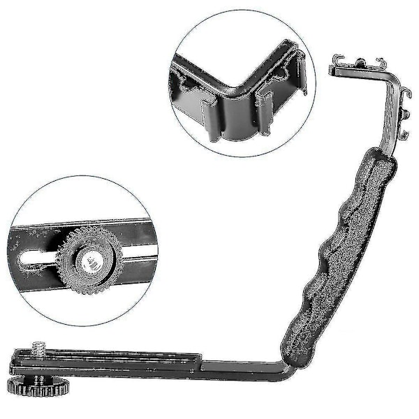 Kamera L-format Flashfäste, Aluminiumlegering Dubbla Flashskor 1/4 tum, Gängfäste, LED-mikrofon