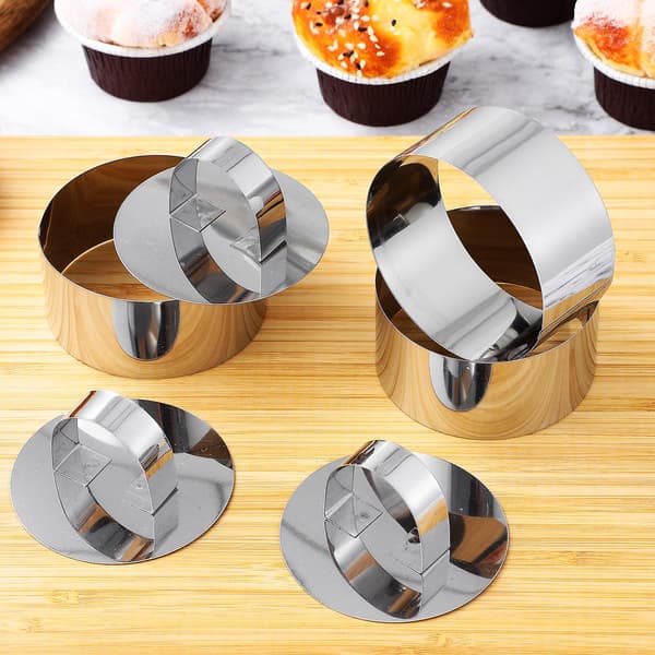 8 sæt runde kageringe kageforme rustfrit stål dessert mousse ringe med skubbere til bagning