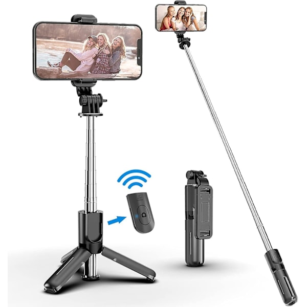 Kannettava selfie-keppi jalustalla ja langattomalla kaukosäätimellä, 3-in-1 pidennettava selfie-keppi puhelimeen